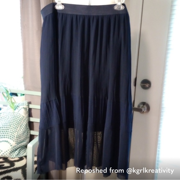 Torrid Sheer Pleated Navy Blue Midi Skirt - Picture 2 of 8